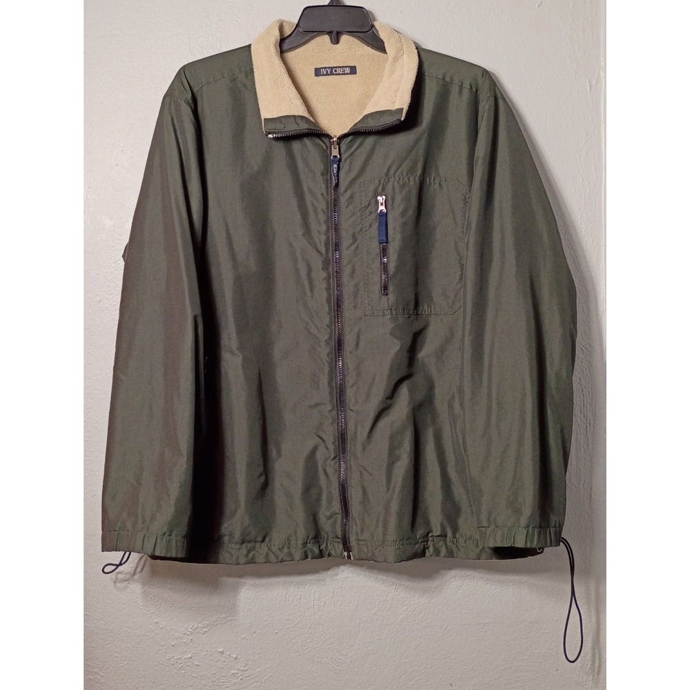 Vintage Ivy Crew Jacket Coat Mens‎ Size XL Green Water Resistant Fleece Collar